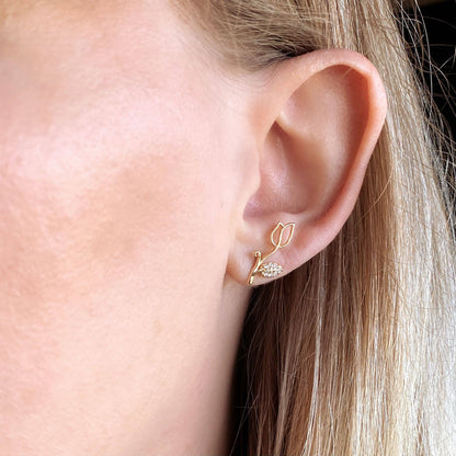 18k Gold Filled Tulip Stud Earrings with CZ stones – elegant floral design by Kavelle Jewelry