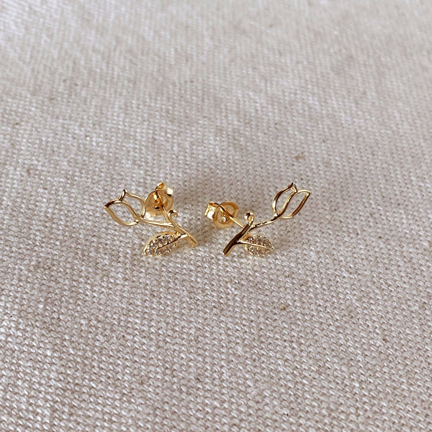 18k Gold Filled Tulip Stud Earrings with CZ stones – elegant floral design by Kavelle Jewelry