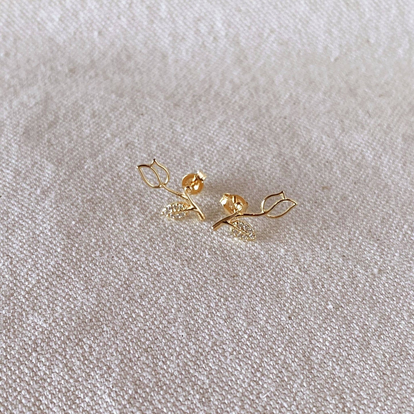 18k Gold Filled Tulip Stud Earrings with CZ stones – elegant floral design by Kavelle Jewelry
