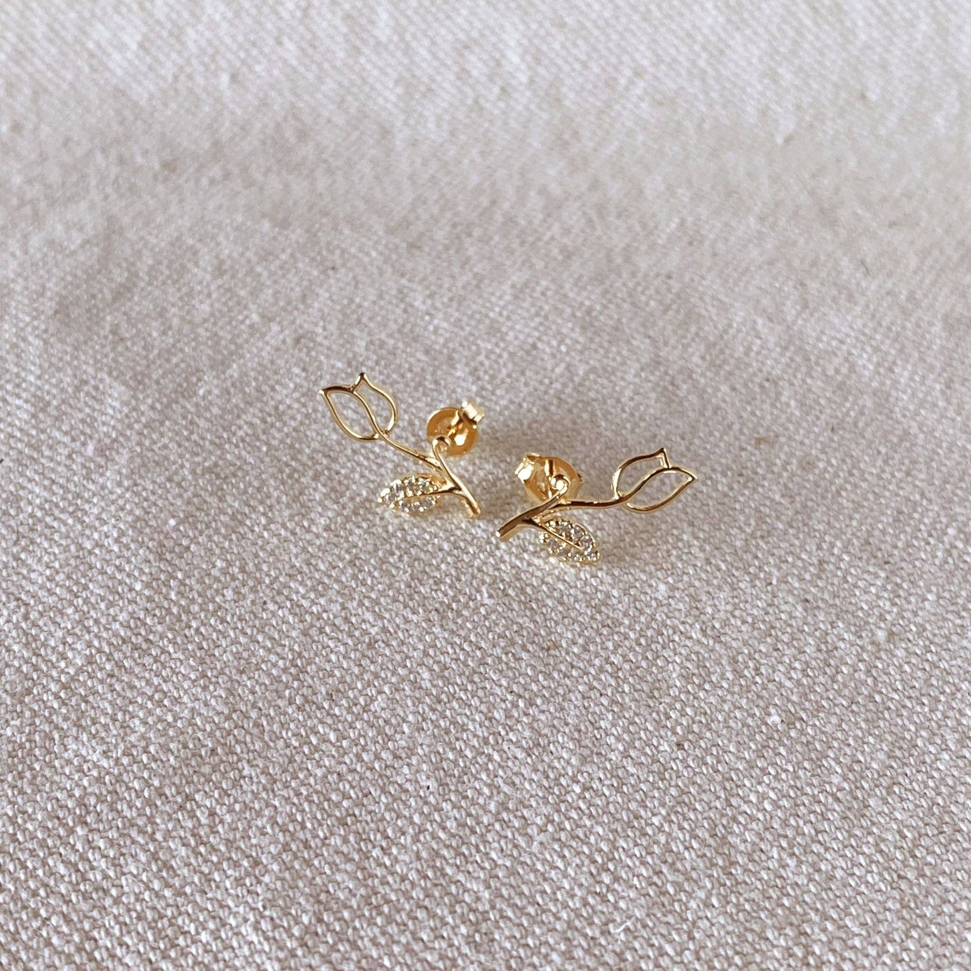 18k Gold Filled Tulip Stud Earrings with CZ stones – elegant floral design by Kavelle Jewelry