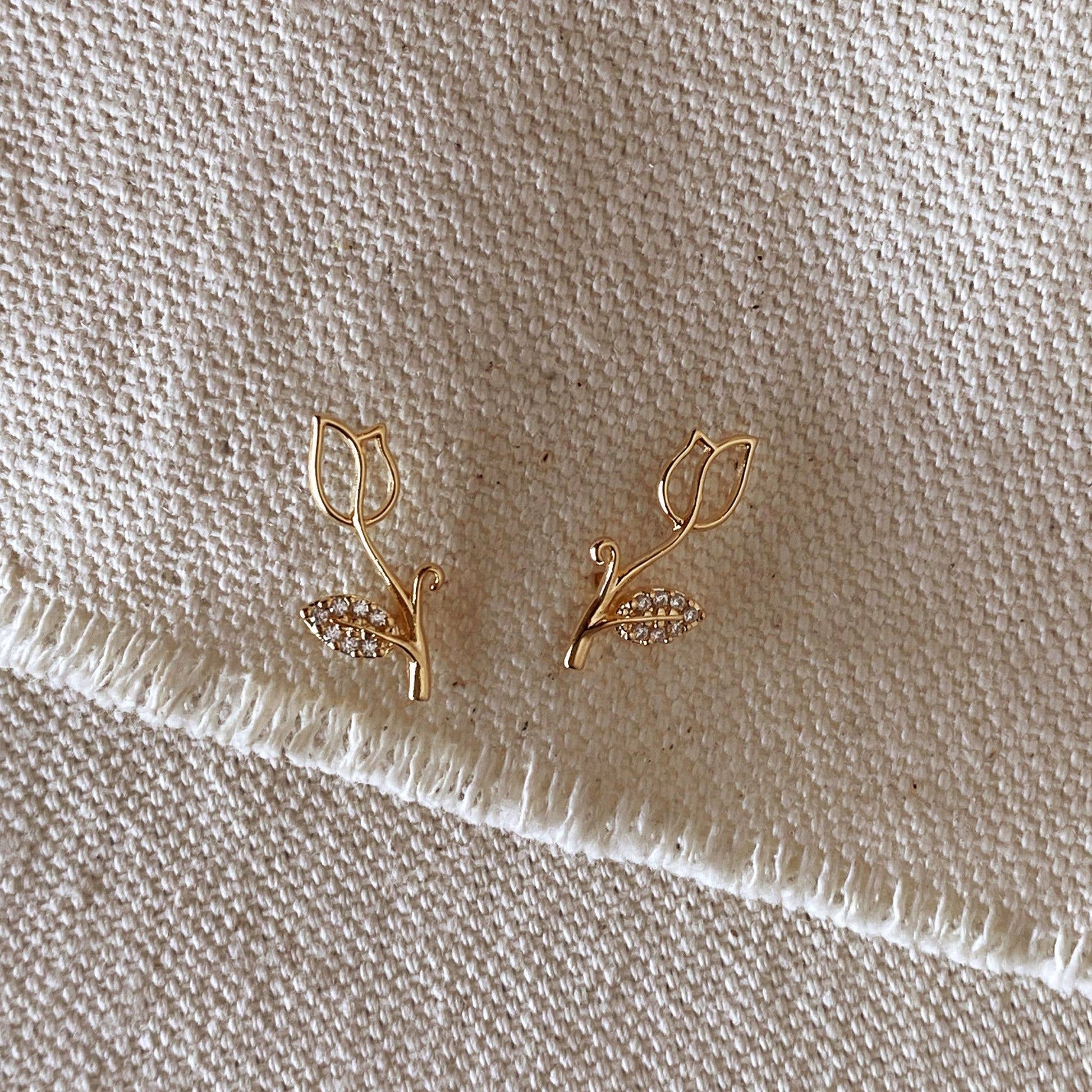18k Gold Filled Tulip Stud Earrings with CZ stones – elegant floral design by Kavelle Jewelry