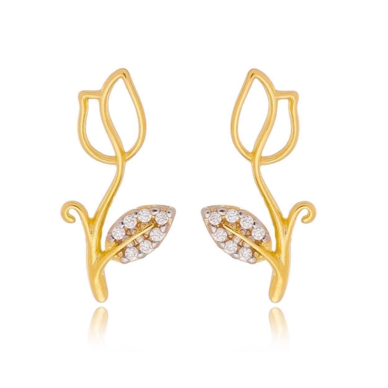 18k Gold Filled Tulip Stud Earrings with CZ stones – elegant floral design by Kavelle Jewelry